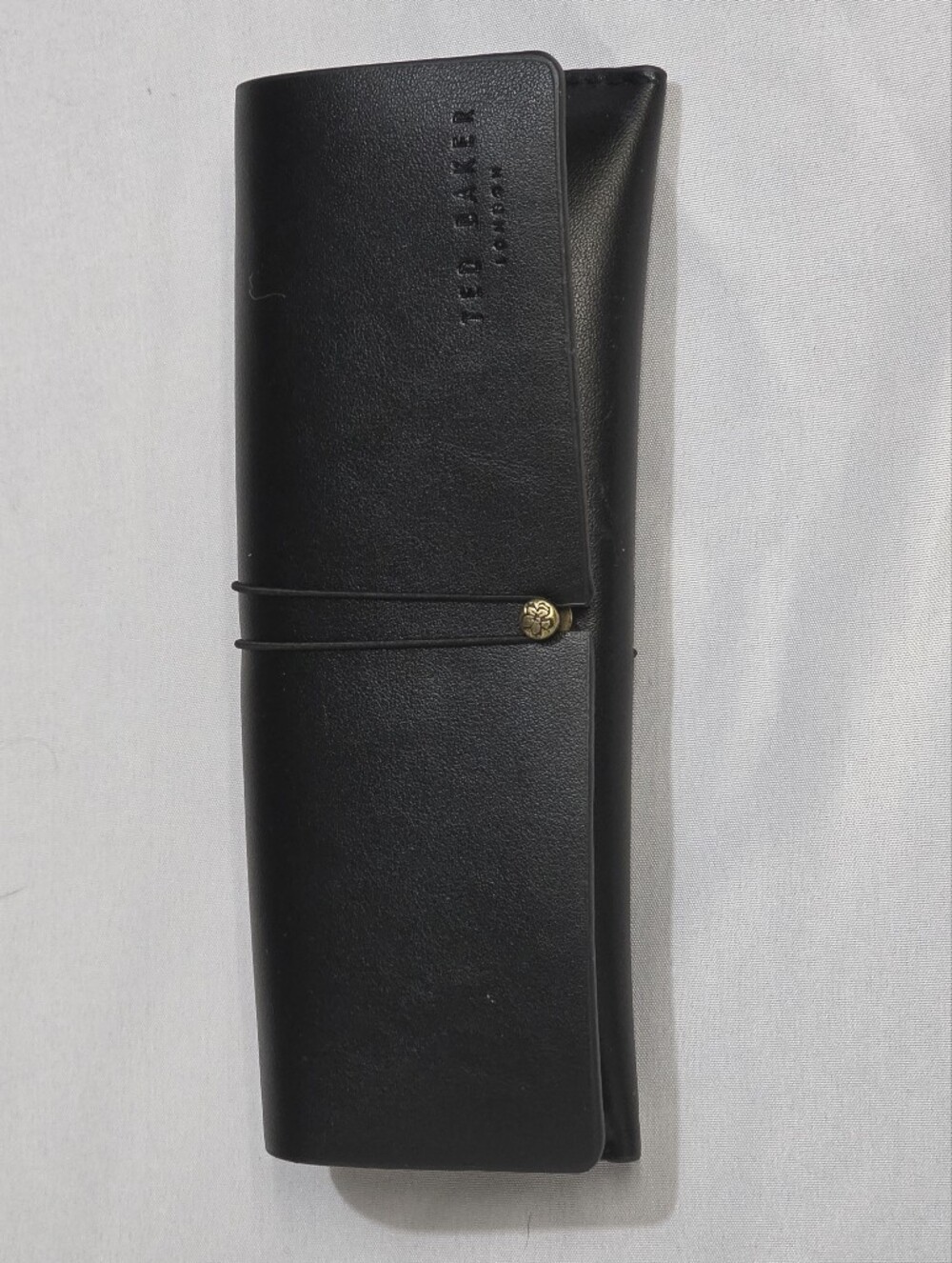 Ted Baker Black Faux Leather Soft Shell Fold Over Glasses Case Elastic Closure